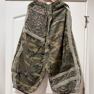 POL Camo & Leopard Patchwork Wide Jogger Pants - Green Brown